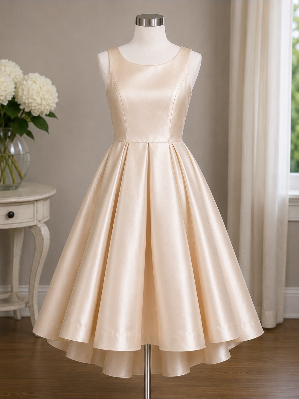 Girls' Champagne Satin Fit-and-Flare Party Dress